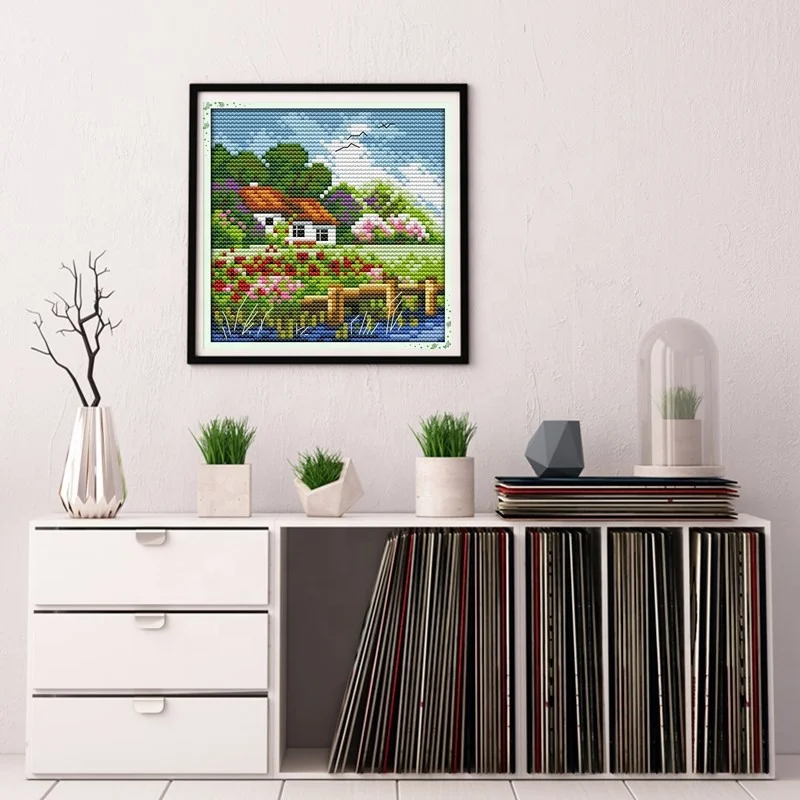 NKF The four seasons scenery(spring) hot sale needlework DIY precise printing decor cross stitch set