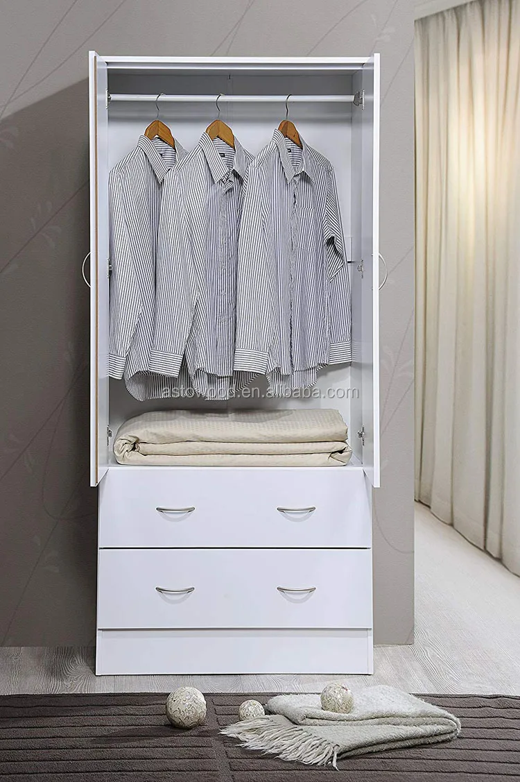 Melamine PB cheap good quality 2 Door Wardrobe with 2 Drawers and Hanging Rod