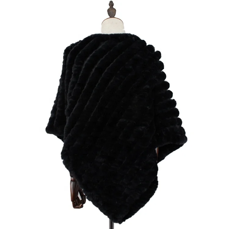 
Factory Wholesale Knitted Faux Fur Poncho Female Fake Rex Rabbit Fur Thick Shawl 