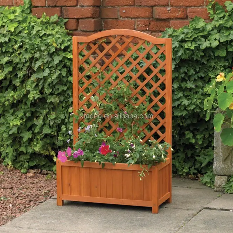 
Wooden Rectangle Planter with Lattice Trellis 