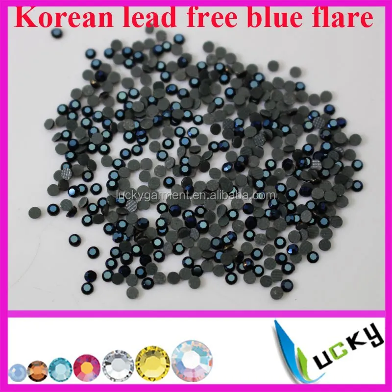 
 Стразы горячей фиксации с плоской задней поверхностью Корейского качества ss10 синего цвета гематита без свинца  
