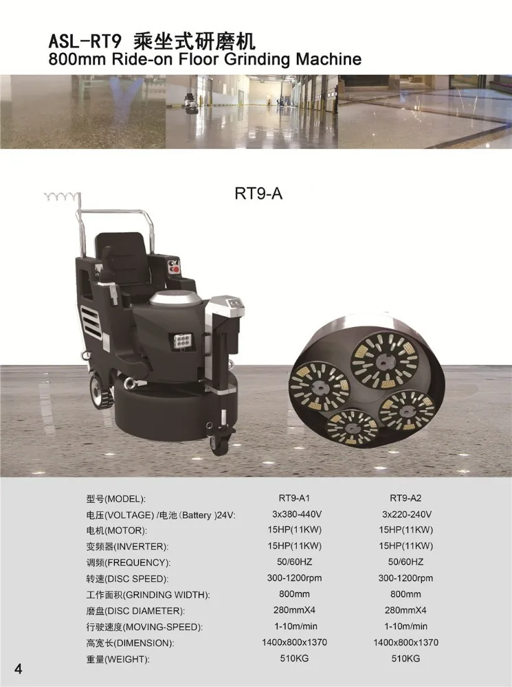
RAIZI 800mm ride-on concrete grinder floor sander polisher 