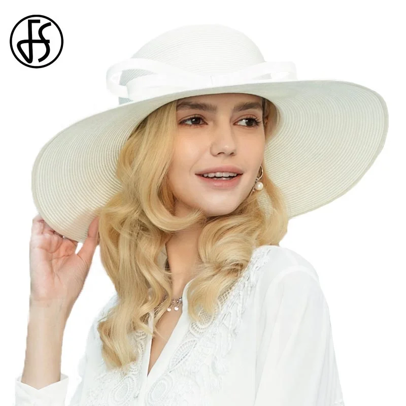 2019 Oversized Large Brim Hat Summer Women White Church Lady Brand Wide Bowknot Wholesale Beach Straw Cap Girls Sun Hats