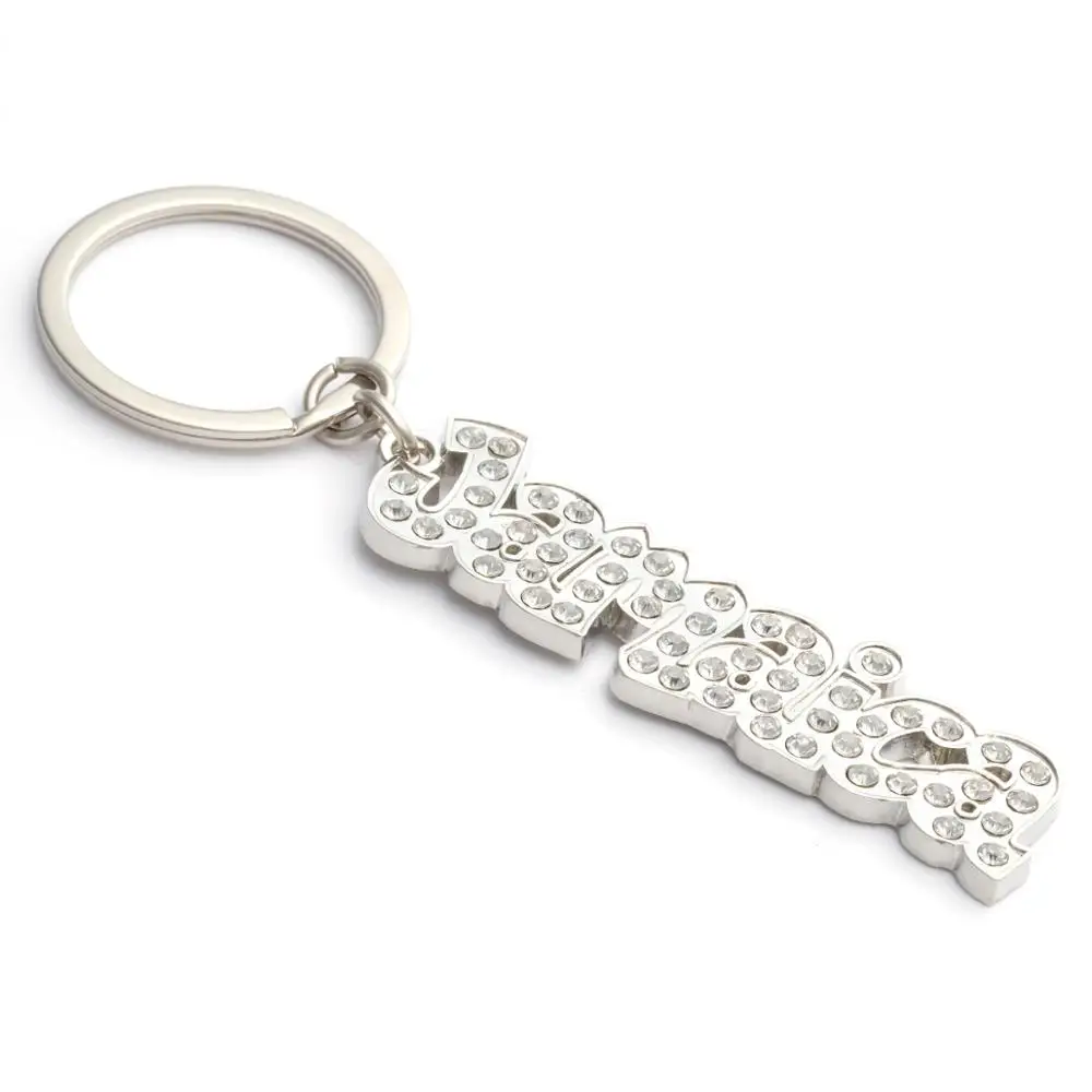 Factory wholesale custom metal silver keychain with diamonds