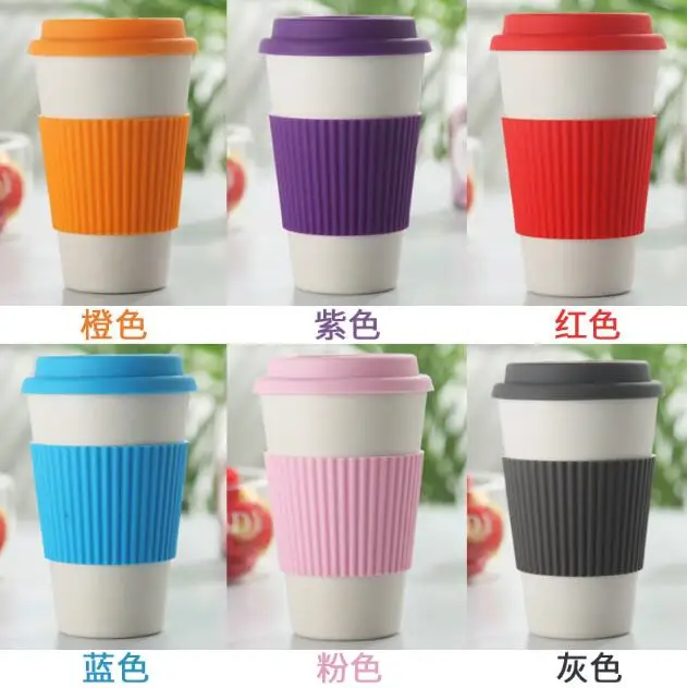 350ml 400ml 600ml drinking travel cups silicone lid and cover bamboo coffee mug