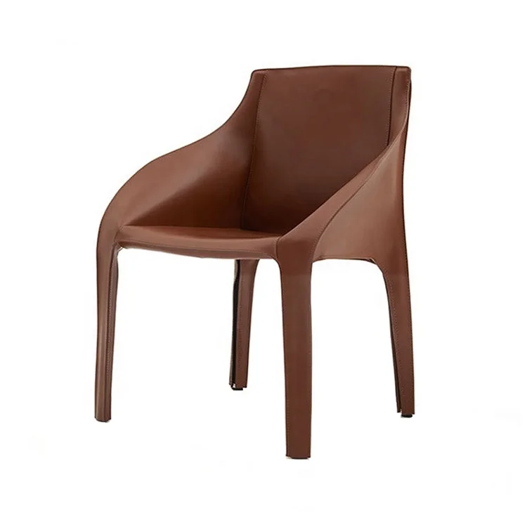Modern simple dining room chair household dining chair personality fashion Nordic Italian saddle leather leisure chair back