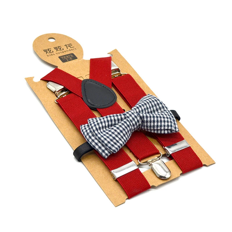 Рост 80-150 см; Детские брюки на подтяжках; Комплект с галстуком-бабочкой для мальчиков и девочек; Школьная детская одежда; Эластичный и удобный материал