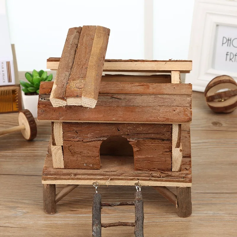 Natural pine wood hamster cage wooden hedgehog cage rabbit hideout small animal playground