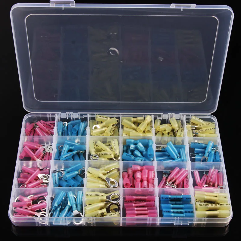 240Pcs Heat Shrinkable Insulated Sealed Heat Shrink Terminal Butt Electrical Wire Connectors