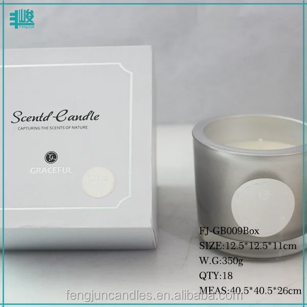 FJ-GB009Box metal effect silver color glass jar candle scents wholesale private candle labels with candle wick cotton yarn