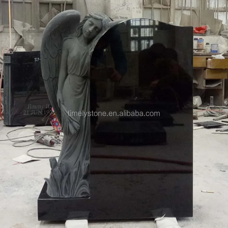 
Chinese Granite Carved Flower Weeping Angel Headstone 