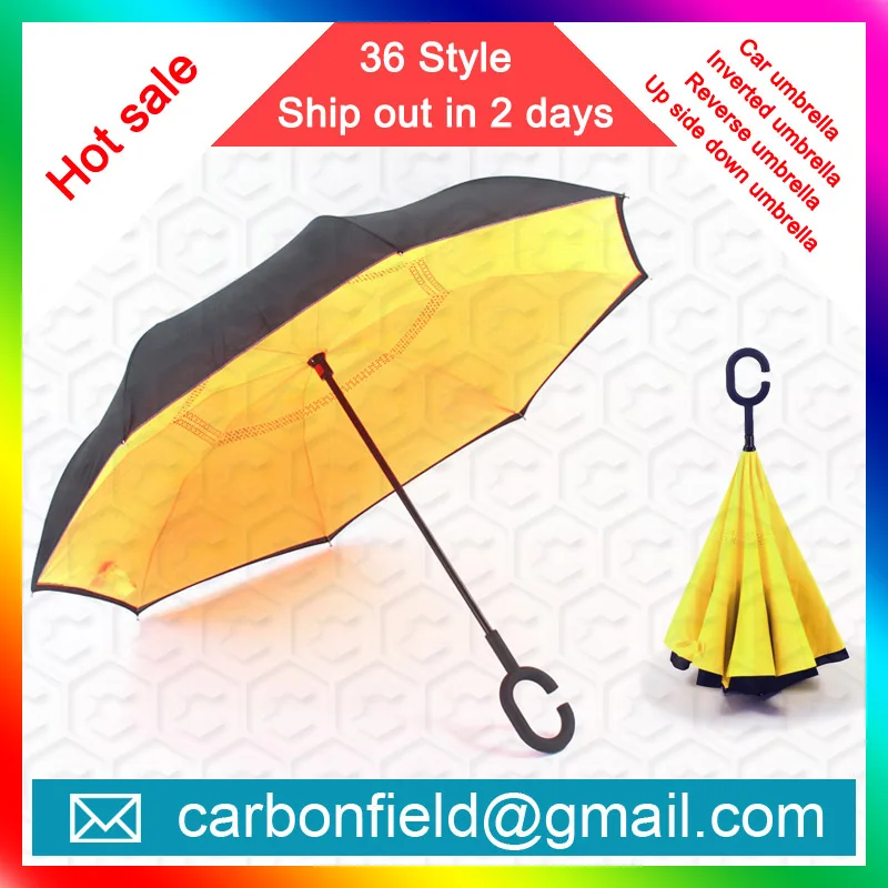 Unique c handle inverted Reflective Strip Safety Car Umbrella - Anti-uv Sun And Rain Inverted Umbrella Yellow style