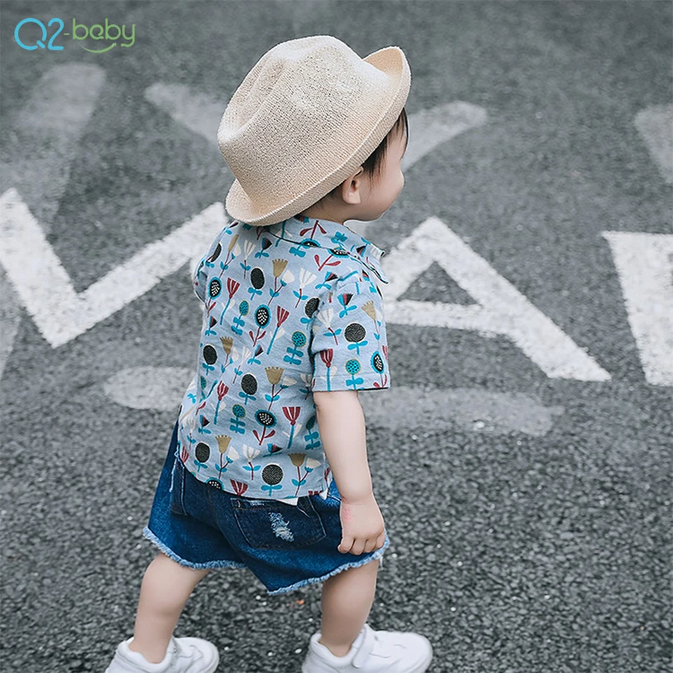 
Q2-baby Single Breasted Kids Clothing Short Sleeve Cotton Baby Boy Shirts 