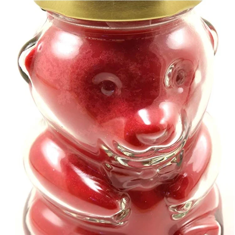 LLG hot sale soy candle container 250ml cute teddy bear packaging 8oz honey jam airtight glass food jar with metal lug caps