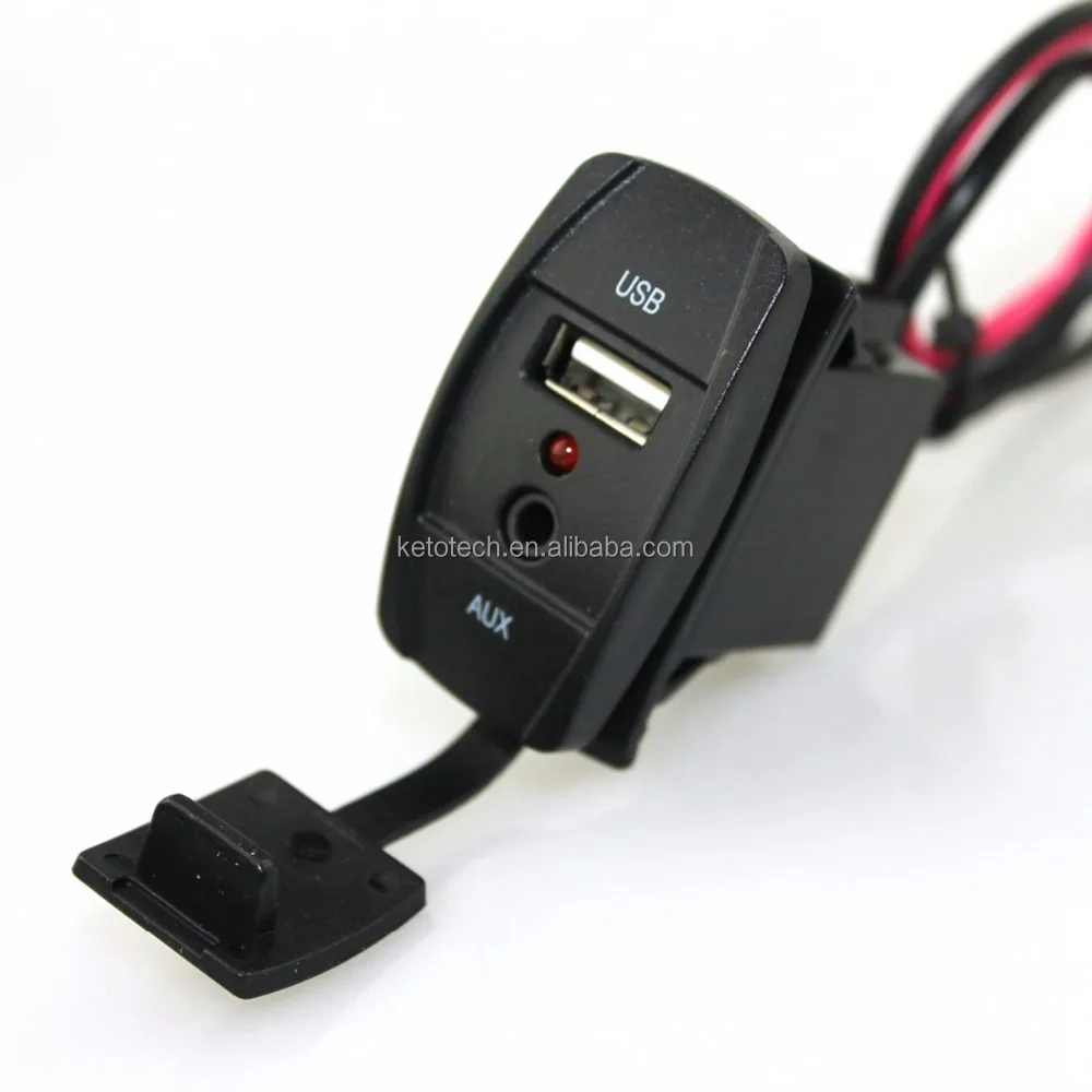 12V 24V Car Audio 3.5mm AUX USB socket adapter with Extension Cable