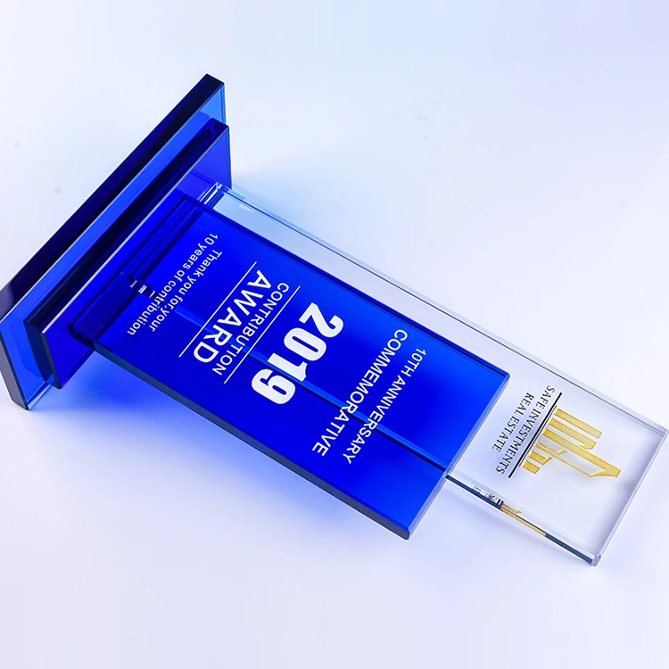 
Sandblasted two-layer glass awards crystal trophy for government gifts 