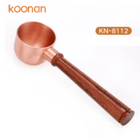 Koonan 12g wooden handle coffee bean measuring spoon coffee powder copper scoop
