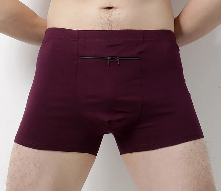 China men underwear with pocket manufacture 100% bamboo pure soft secret pocket underwear mens zipped pocket boxer plus size