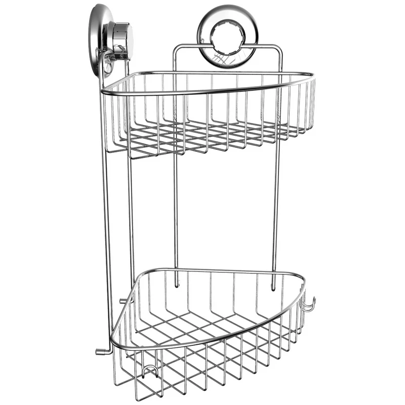 
Suction Fix Double Tiers Stainless Steel Bathroom Corner Shelf 