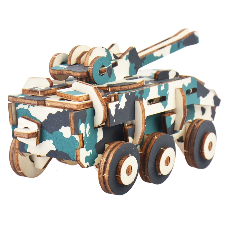 Factory Wholesale Customized 3d Wooden Simple Wooden A4 3D wood panzer puzzle  for adult