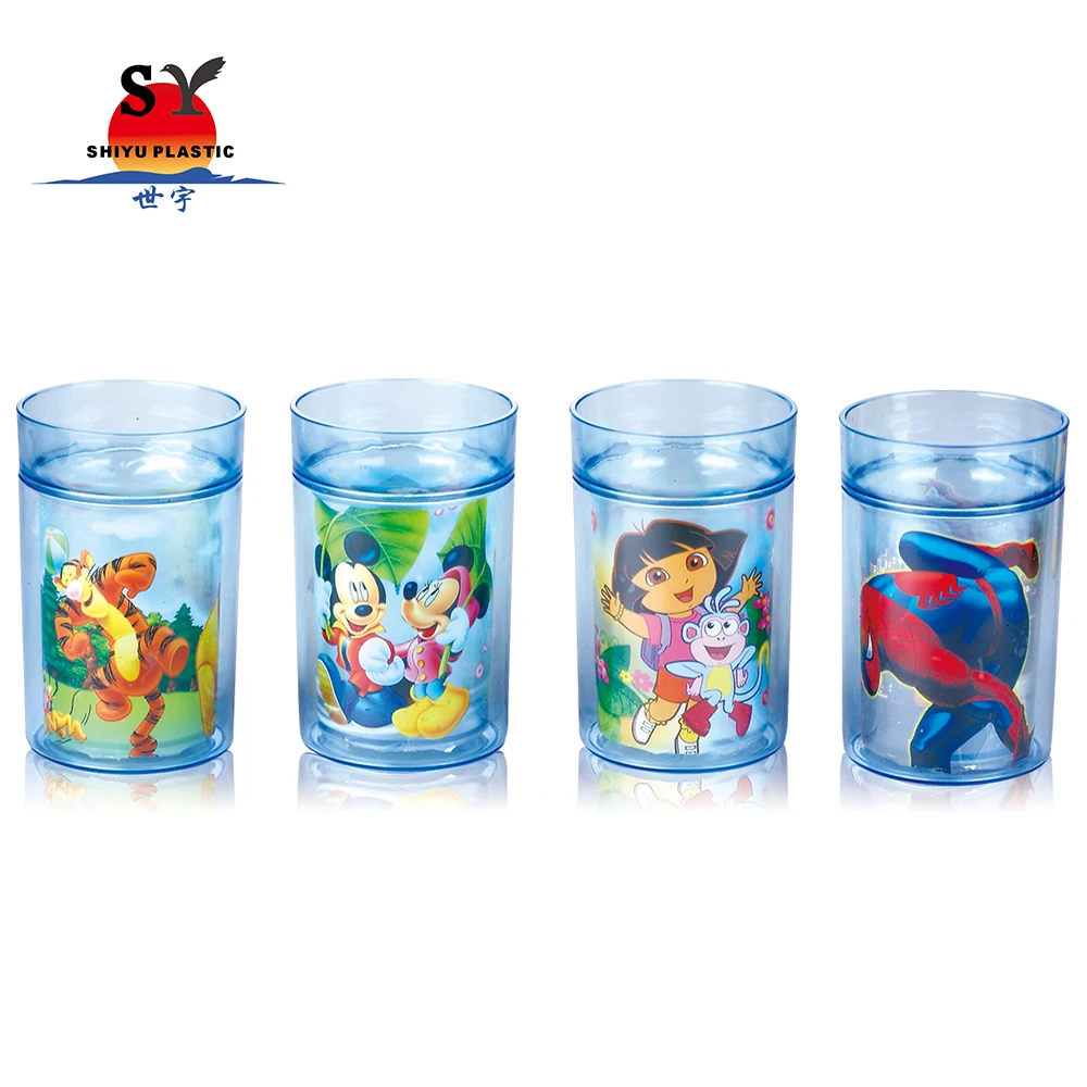 
China professional SY670 230ml juice water crystal wholesale double wall cartoon gift pp plastic glitter cup 