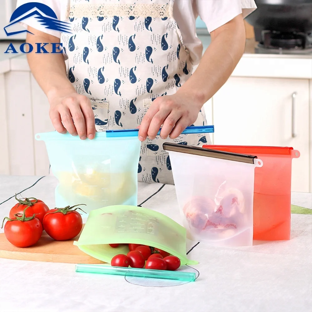 
Amazon Hot Selling 1 L Silicone Food storage Bag With Zipper Vegetable Fruit Meat Portable Storage Containers Freeze Sack 