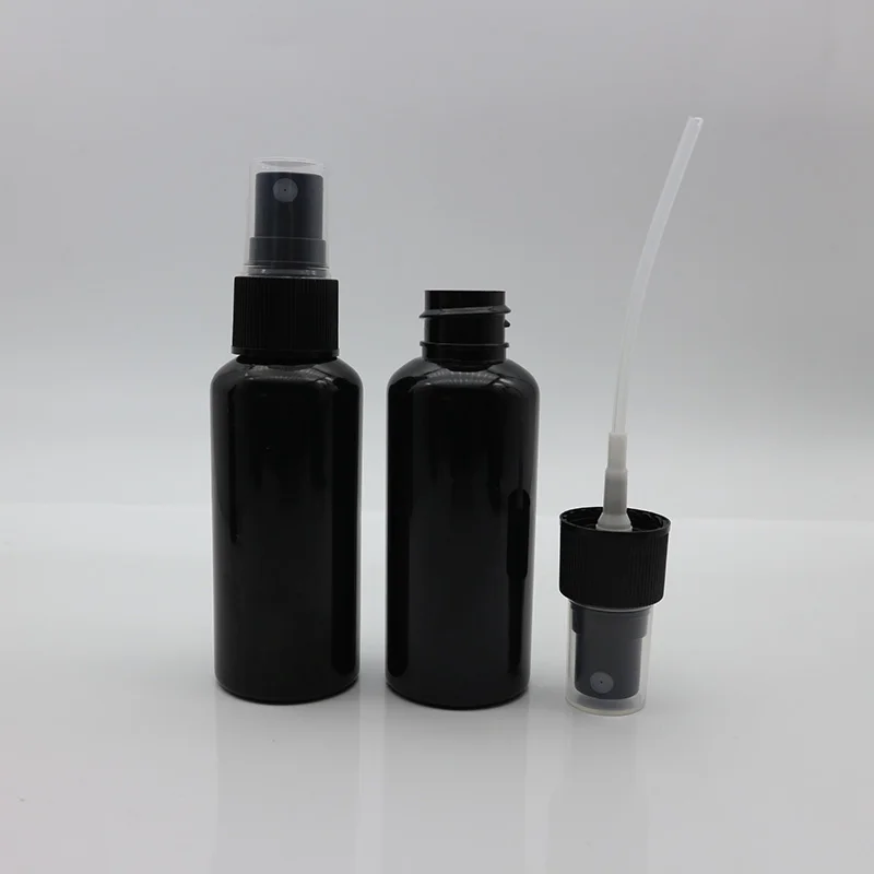 30ml 100ml 150ml cosmetic round shape shiny black PET plastic spray bottle