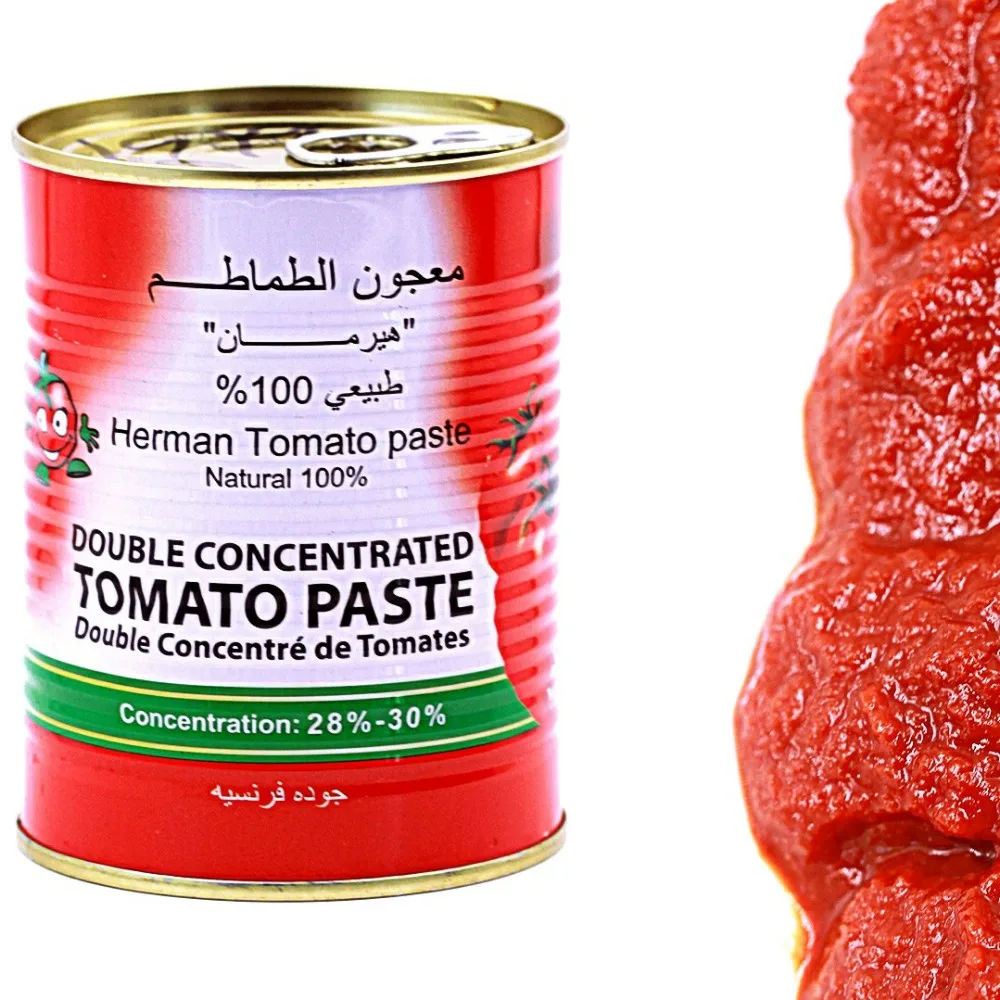 canned tomato paste of brix 28-30% and 22-24% with 70g/198g/400g/800g/2.2kg/3KG/4.5KG