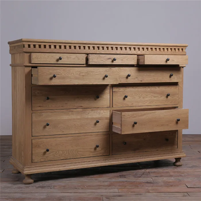 Exporting European living room cabinet french style solid oak wooden storage chest of  8 drawers tallboy
