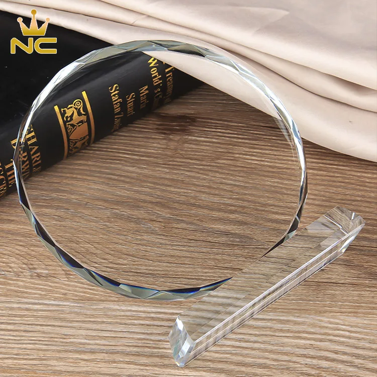 Customized Round Shape Crystal Blank Trophy Plaques For Memorial Business Awards