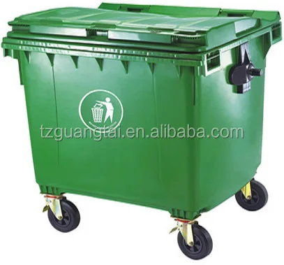 Plastic Wheeled Waste Bin 1100 liter Green Trash Container