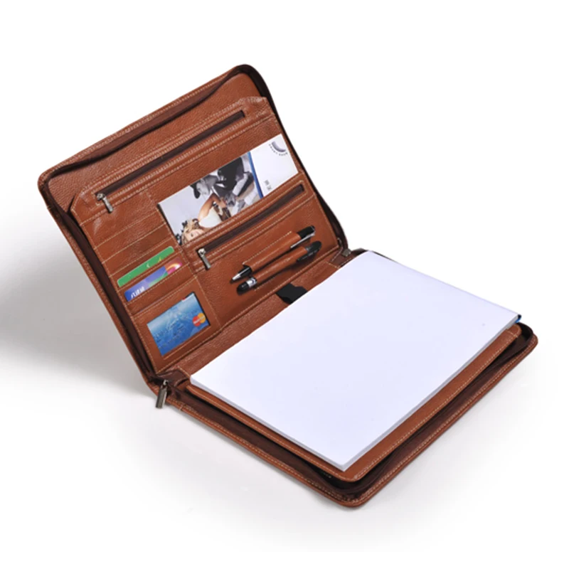 For iPad Zipper Leather Portfolio Case With Notepad