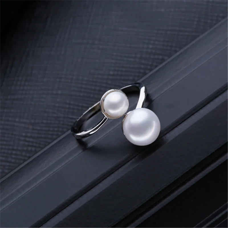 925 sterling silver women fashion white color 7mm and 9mm 3A button freshwater pearl ring