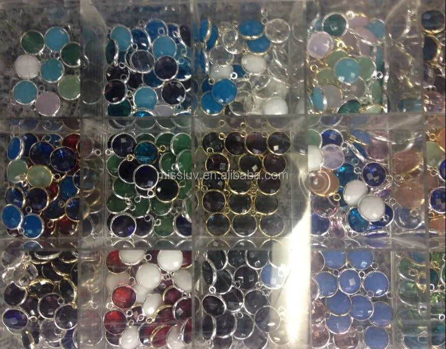 round shape gemstone charm faceted birthstone charm high quality bezel gemstone charm jewelry accessories