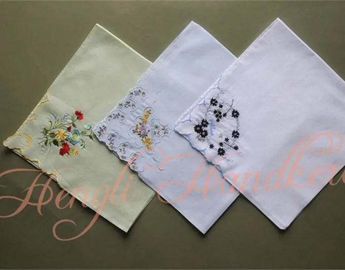 embroidery scallop flower handkerchief 100% cotton women handkerchief
