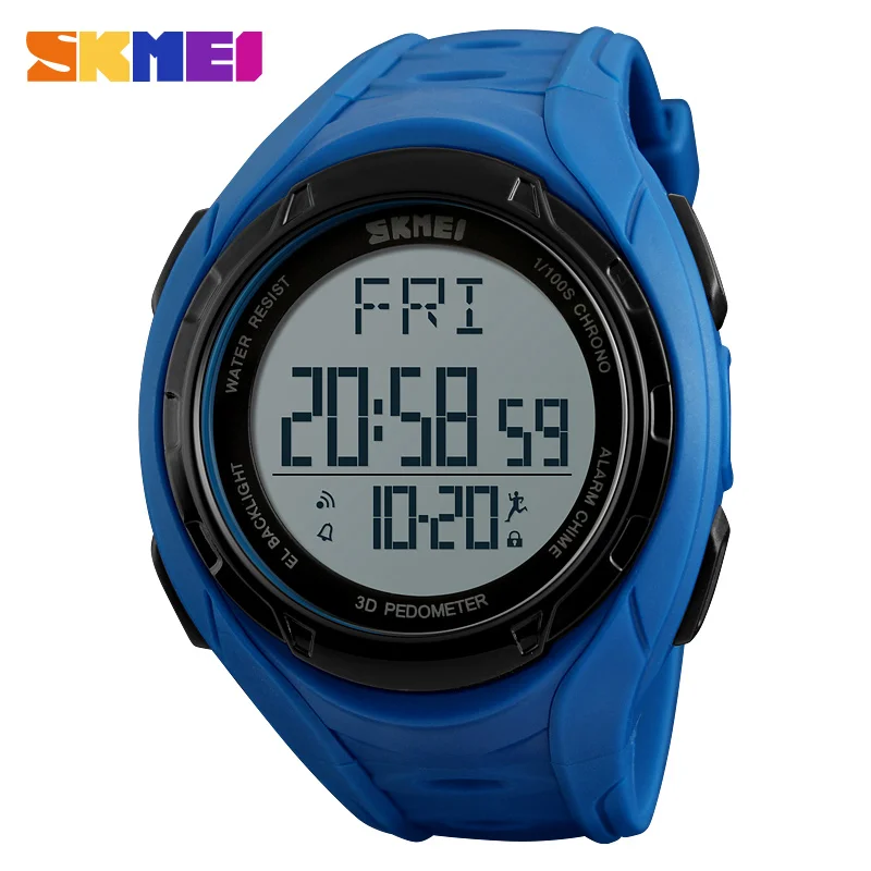 SKMEI 1315 Stainless Steel Back Water Resistant Digital Watch Sport Pedometer Wristwatch for Men
