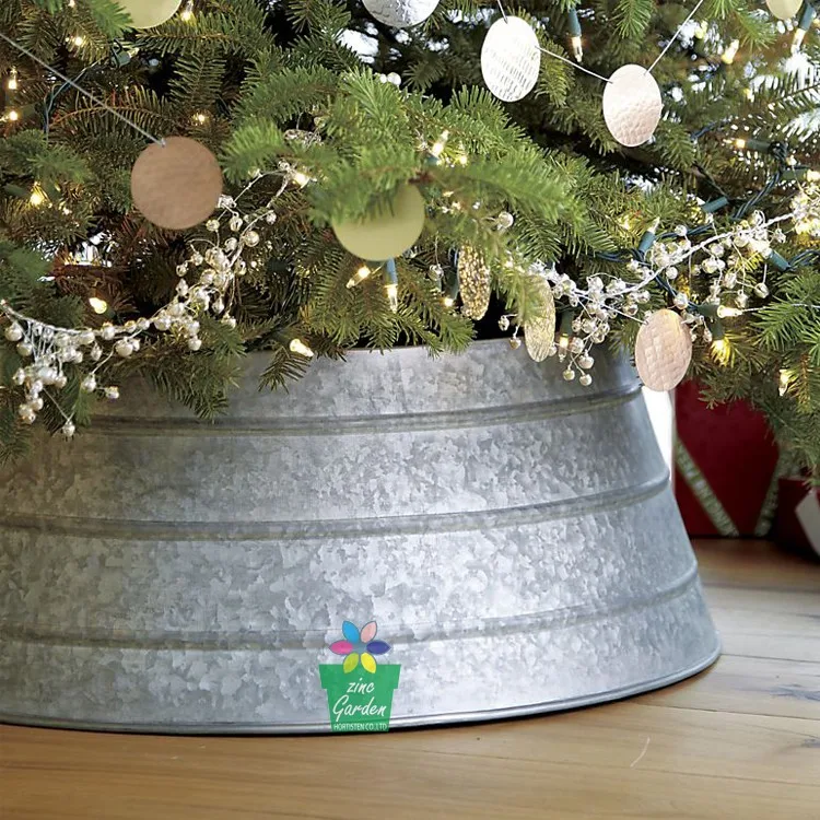 Wholesale price galvanized metal tree collar skirts snow decorative clear ornaments for Christmas tree