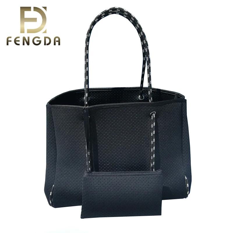 4MM high quality fashion colorful custom printed woman perforated neoprene beach tote bag