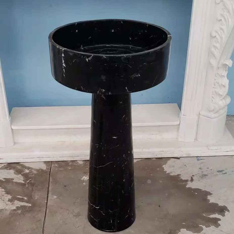 Home Decoration  Chinese Black Gold Flower Stone Pedestal Sink for Sale