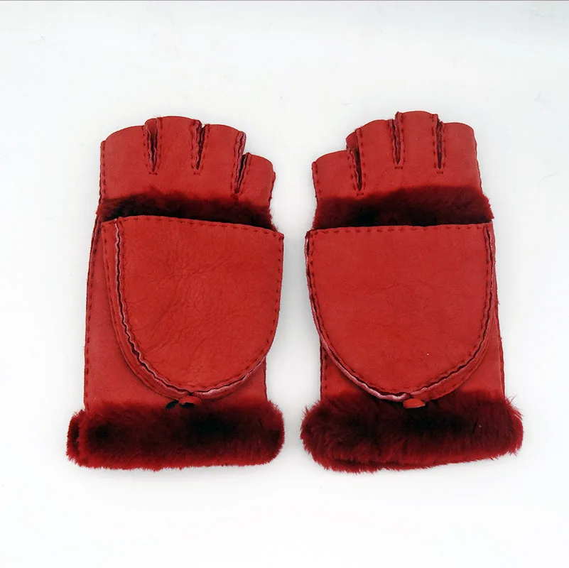 Winter warm convenient multifunctional sheep skin mitten leather mitten with fingers