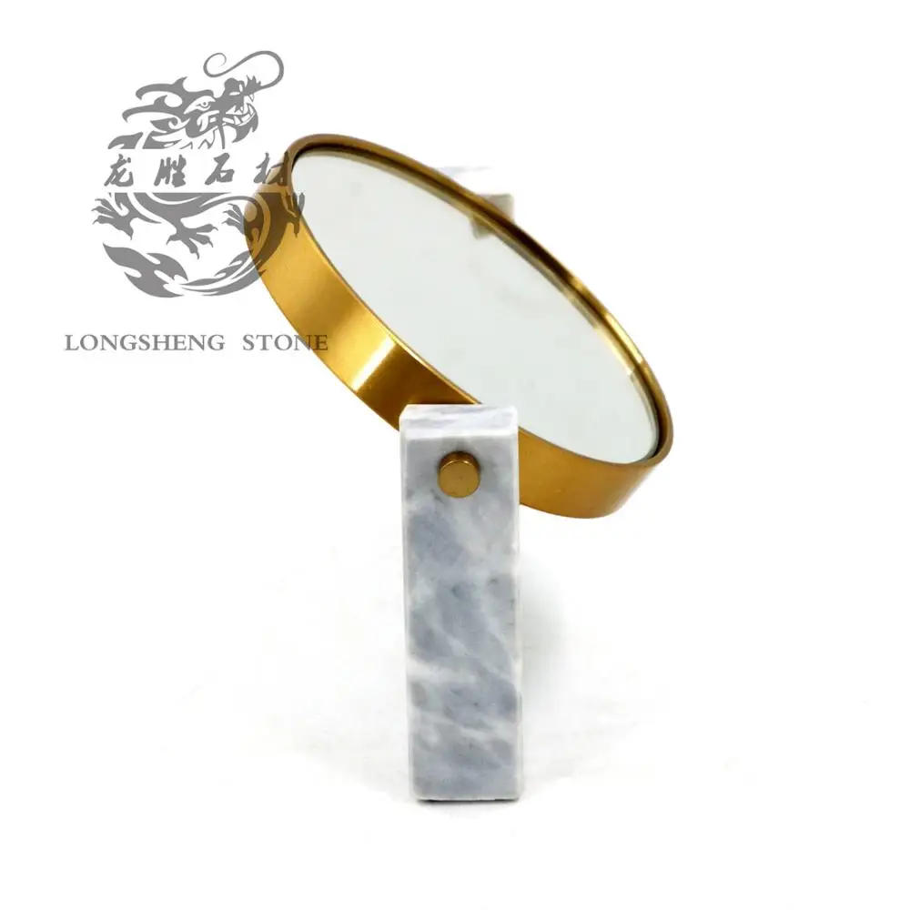 Wholesale Double-Faced round Cosmetic Mirror Modern Style Glass Makeup Tool with Natural Stone and Marble Base for Home Use