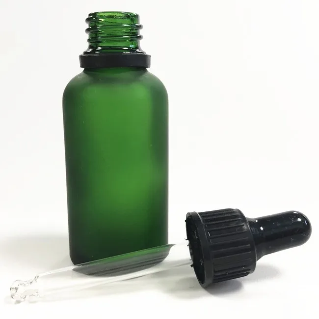 DIN18 Neck 5ml 10ml15ml 20ml 30ml 50ml100ml Frosted Green Glass Pipettes bottles W/  Black TE Glass Droppers