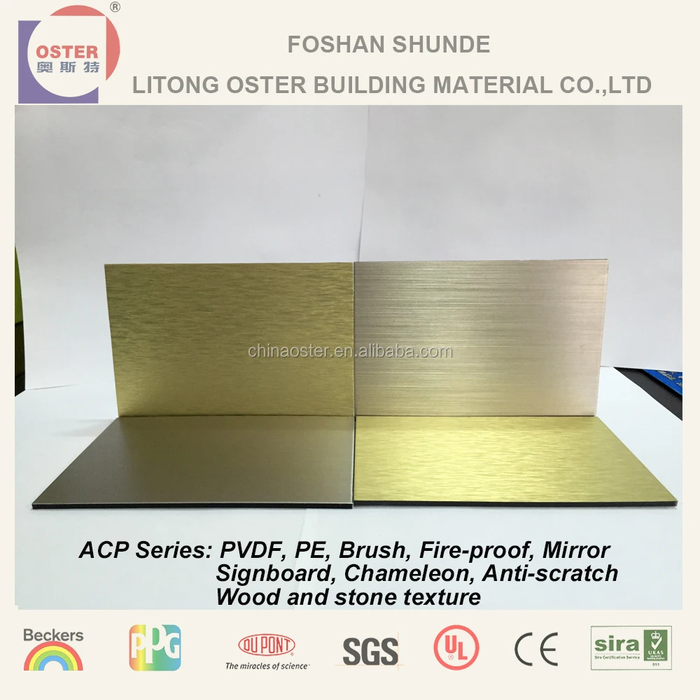 Hair Line Brushed Aluminium Silver Gold Aluminium Composite Sheet