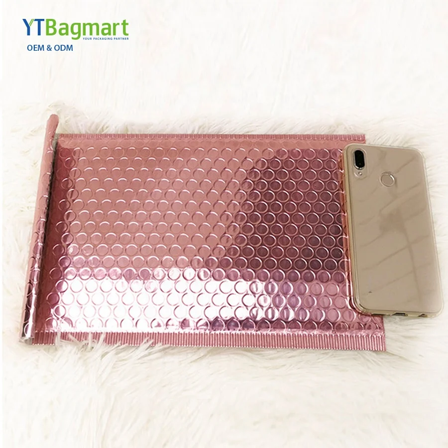 
Wholesale Postal Foil Metallic Rose Gold Plastic Padded Envelopes Air Bubble Poly Mailer Bag 
