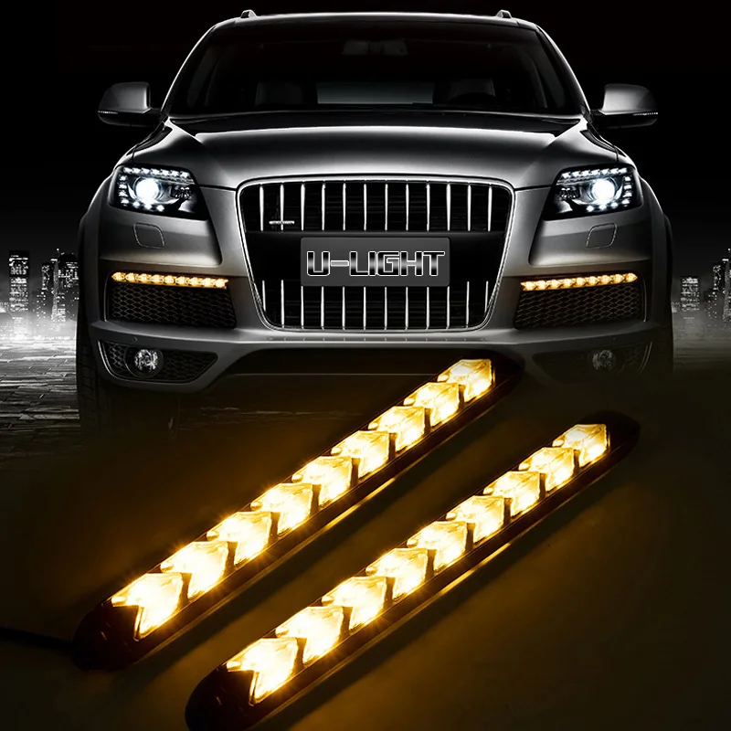 Daytime running light 12V with high quality 2835 chips dual color White Amber Dynamic streamer flow amber turning signal lights