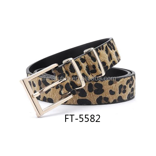 Female Belt Cummerbund Women Horsehair Belt With Leopard Pattern Rose Gold Metal Buckle Women Pu Belt