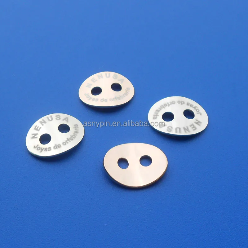 
Bend silver gold metal laser logo curving jewelry tags with two holes 