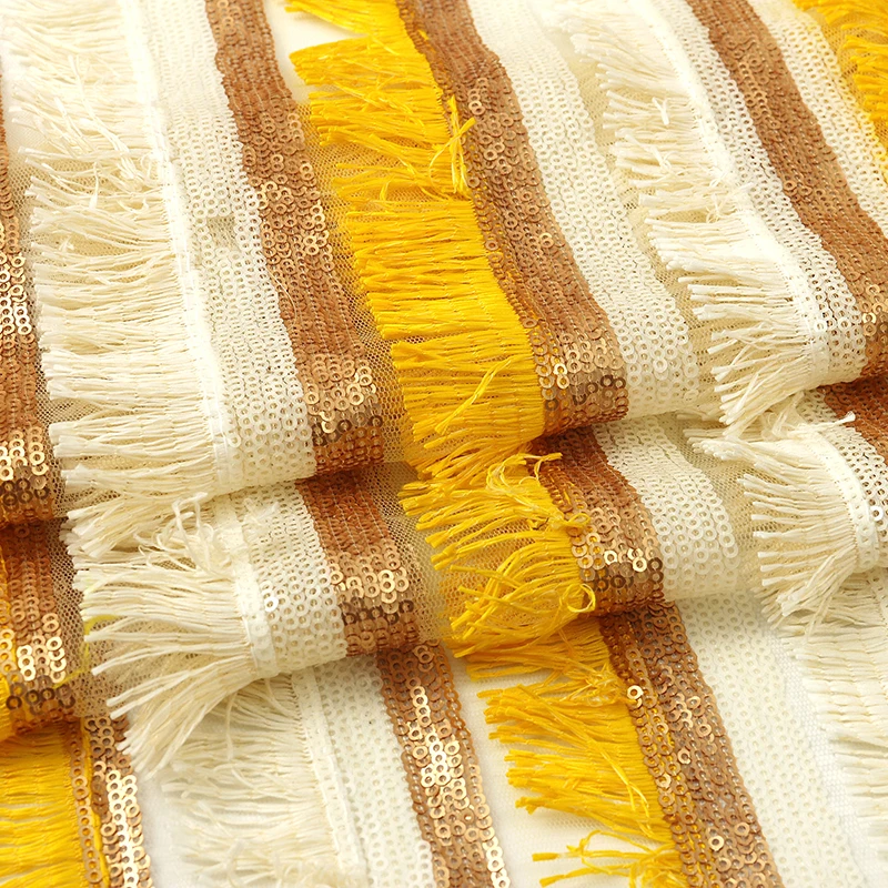 Wholesale fashion new breathable nylon tassel embroidery dress sequin fabric