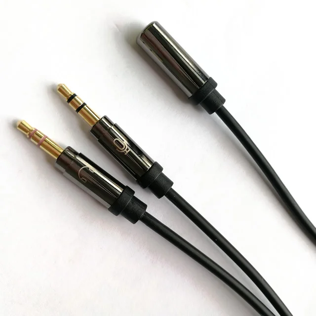 3.5mm Female to 2 Dual Male Headphone Mic Audio Y Splitter Cable Adapter