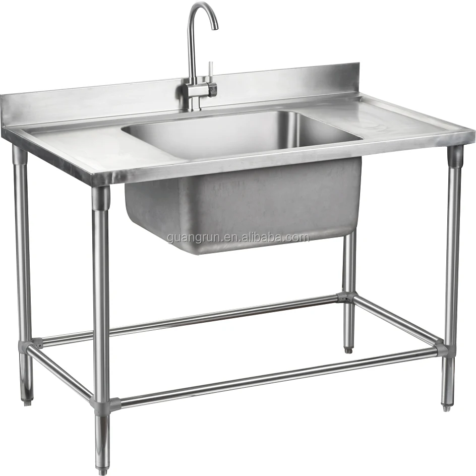 Hotel Used Free-standing Heavy-duty Commercial Stainless Steel Kitchen Sink with Drainboard GR-303D